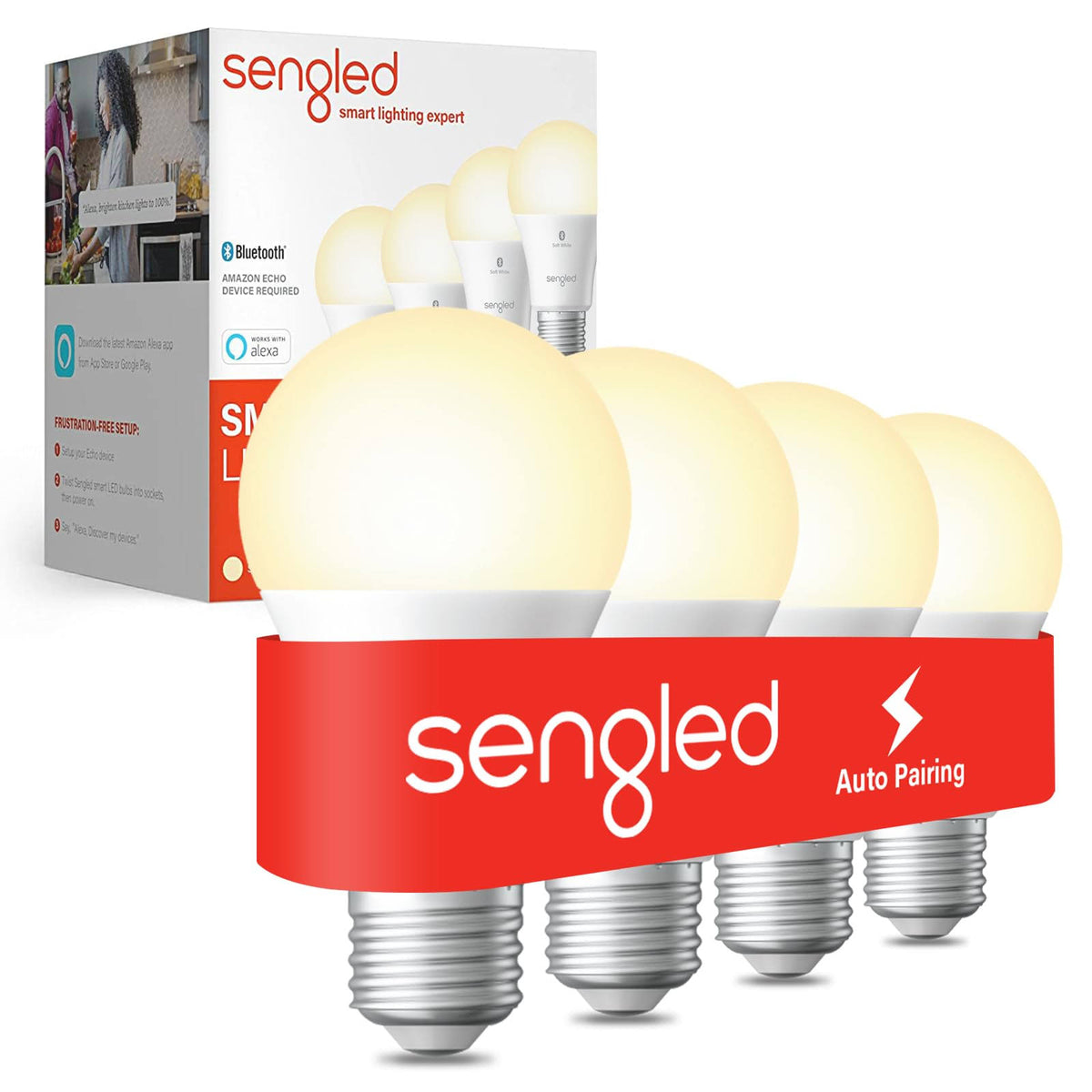 Sengled - Smart A19 LED 60W Bulbs Bluetooth Mesh Works with Amazon Alexa (4-Pack) - Soft White - Product image 1