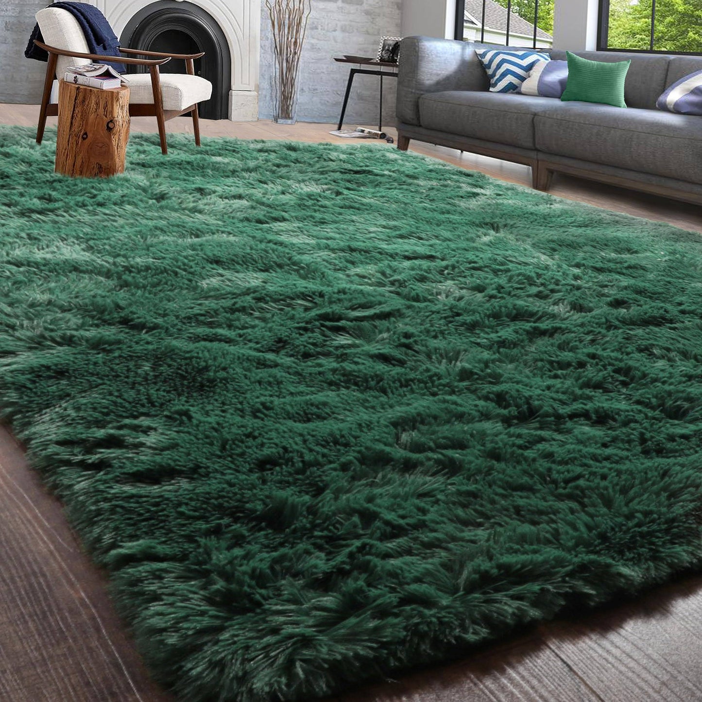 PAGISOFE Dark Green Area Rug for Bedroom, Living Room Aesthetic, Soft Shaggy Fluffy Rugs for Boys Room Kids - Product image 1