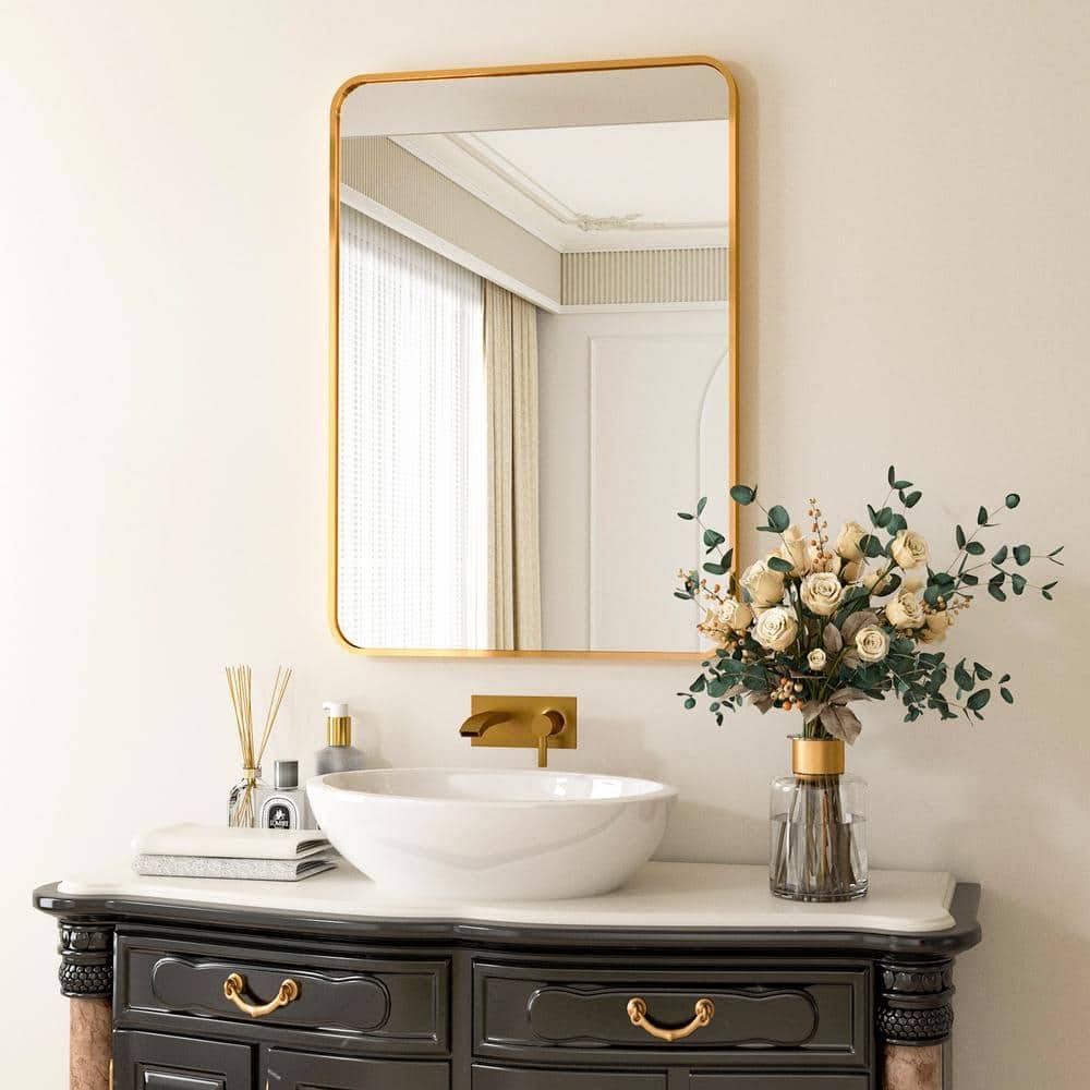 24 in. W x 36 in. H Rectangular Aluminum Alloy Framed Rounded Gold Wall Mirror - Product image 1