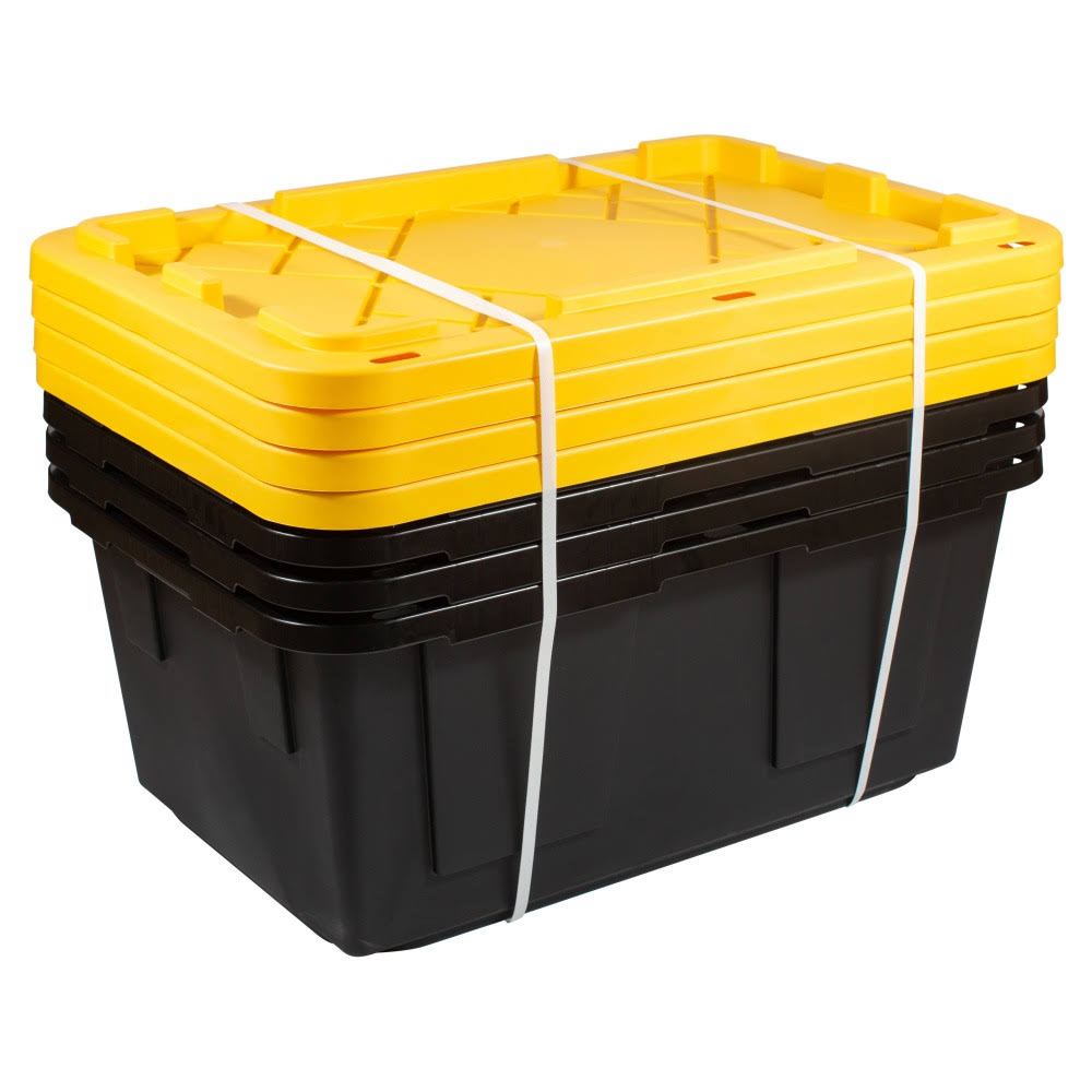 Office Depot Brand by Greenmade Professional Storage Totes, 23-Gallon, Black/Yellow, Pack of 4 Totes - Product image 1