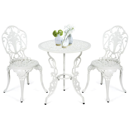 Weather-Resistant White Rose-Shaped Aluminum Garden Table and 2 Chairs Set -