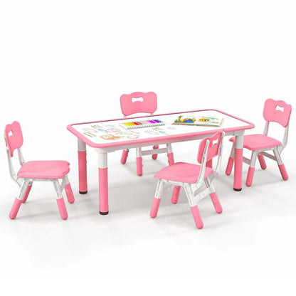 Kids Table and 4 Chairs Set, Height Adjustable Toddler Art Activity Desk with 4 Seats & Graffiti Desktop - Product image 10