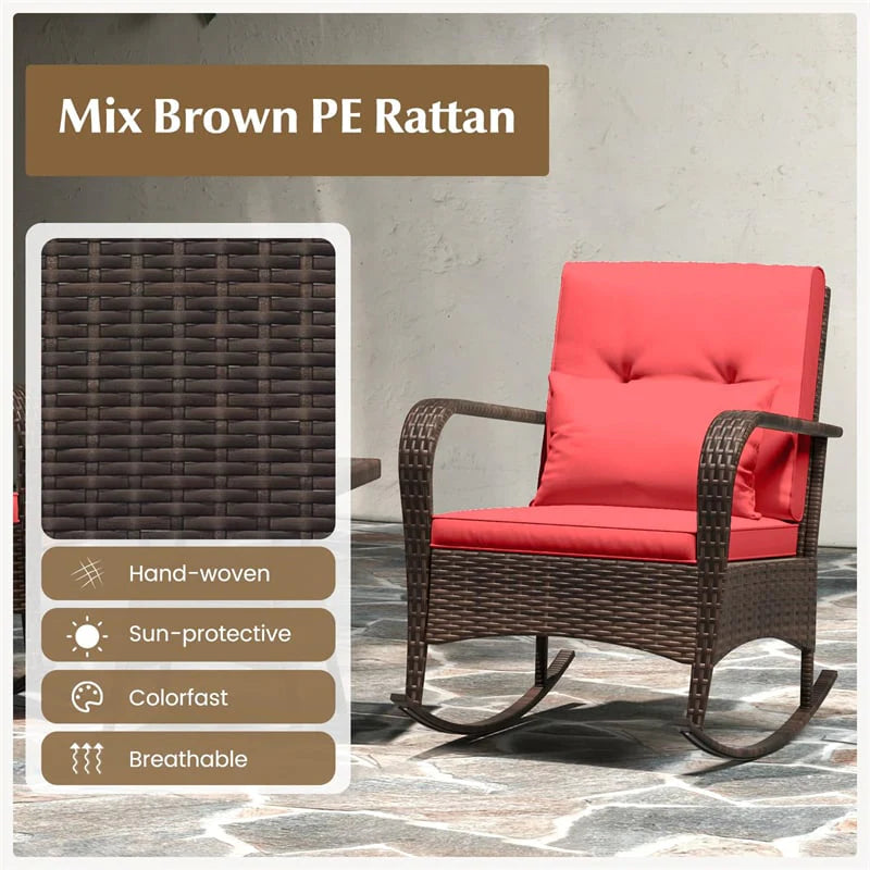 3-Piece Outdoor Wicker Rocking Chair Set, Rattan Bistro Rocker Furniture with Cushions & Pillows - Product image 47