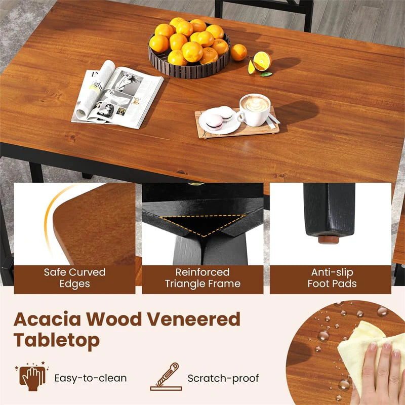 5-Piece Dining Table Set for 4, Mid-Century Modern Kitchen Table & 4 Chairs with Rubber Wood Legs & Cross - Product image 5