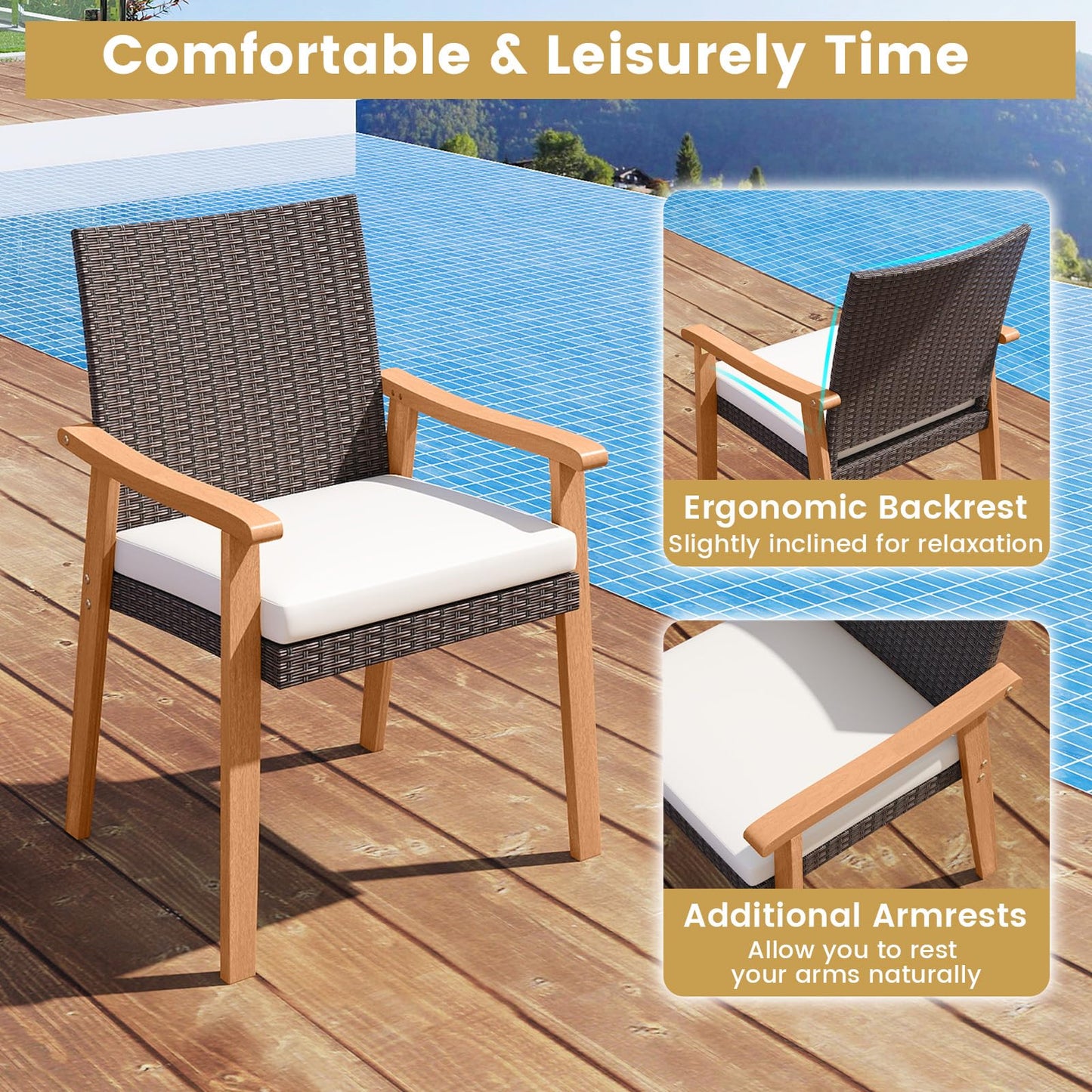 Tangkula Patio Wicker Dining Chair Set of 2/4 for Deck Garden Poolside Backyard - Product image 6
