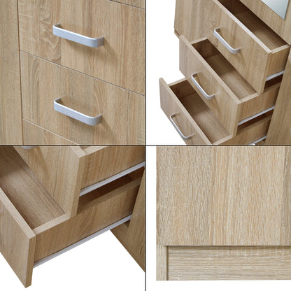 Bedroom wardrobe modern wardrobe timeless storage unit 5 shelves 3 drawers + MDF mirror 176 x 120 x 52 cm sonoma oak effect 03_0006369