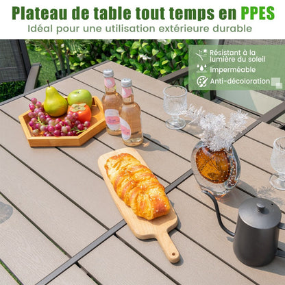 7 Piece Patio Furniture Set for 6 People Garden Furniture Set with 6 Stackable Chairs and Rectangular Table Gray -