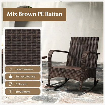 3-Piece Outdoor Wicker Rocking Chair Set, Rattan Bistro Rocker Furniture with Cushions & Pillows - Product image 17