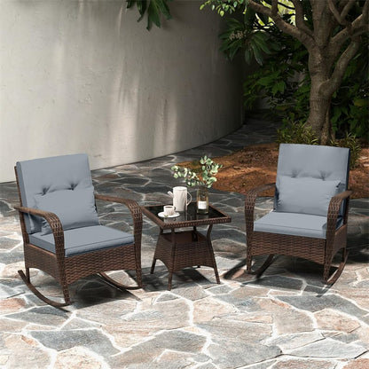 3-Piece Outdoor Wicker Rocking Chair Set, Rattan Bistro Rocker Furniture with Cushions & Pillows - Product image 32