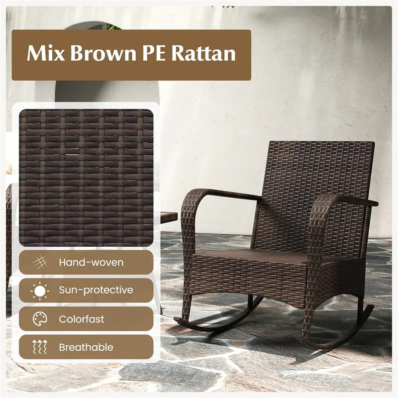 3-Piece Outdoor Wicker Rocking Chair Set, Rattan Bistro Rocker Furniture with Cushions & Pillows - Product image 37