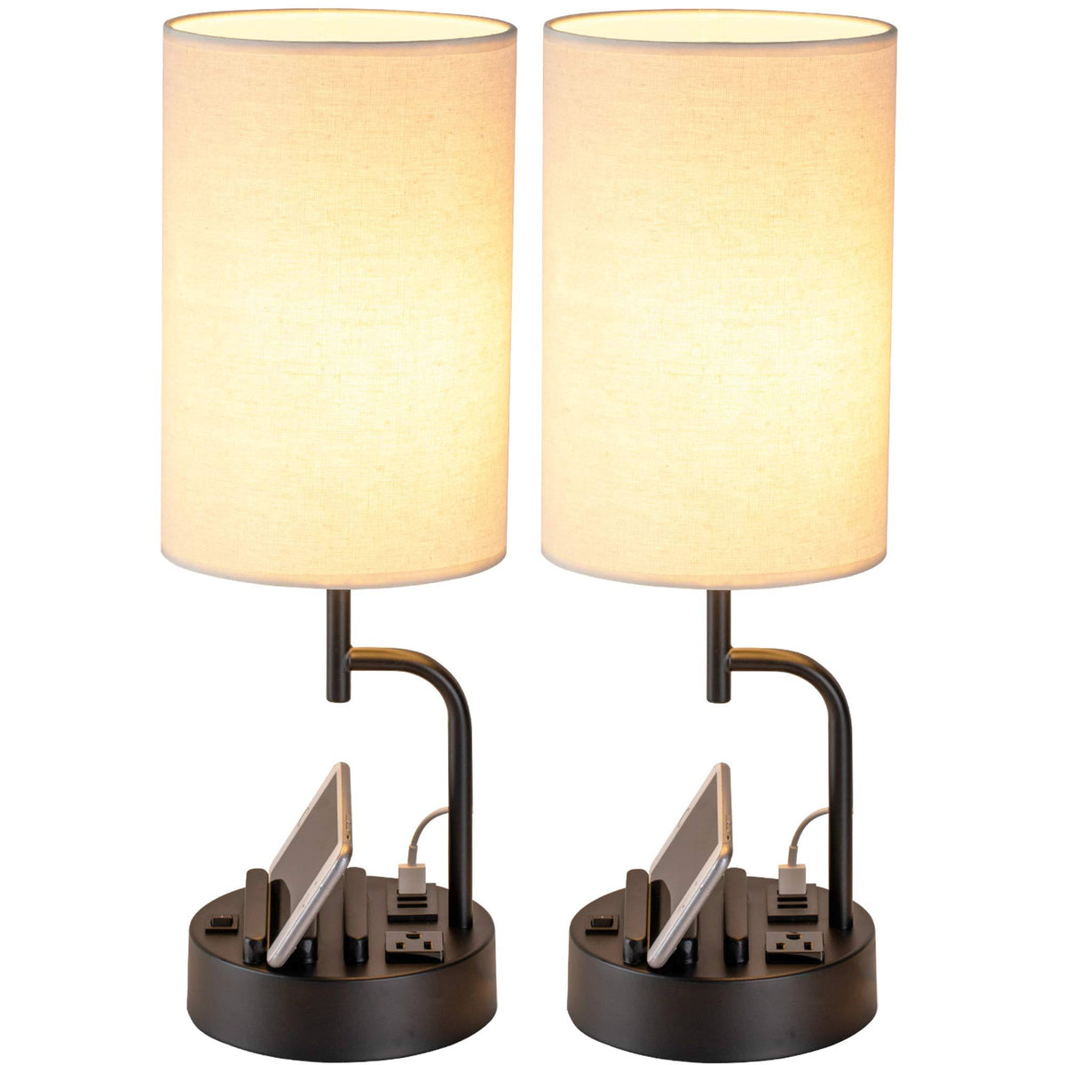 Dreamholder Table Lamp with 3 USB Charging Ports, Modern Desk Lamp with AC Outlet and Phone Stands - Product image 1