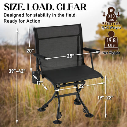 AECOJOY Folding Hunting Swivel Chair, Compact Storage Design, Black Steel Frame for Outdoor Shooting & - Product image 3