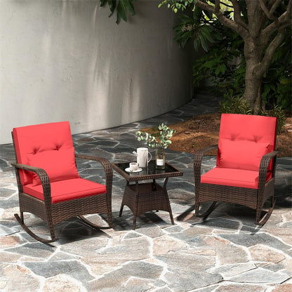 3-Piece Outdoor Wicker Rocking Chair Set, Rattan Bistro Rocker Furniture with Cushions & Pillows - Product image 42