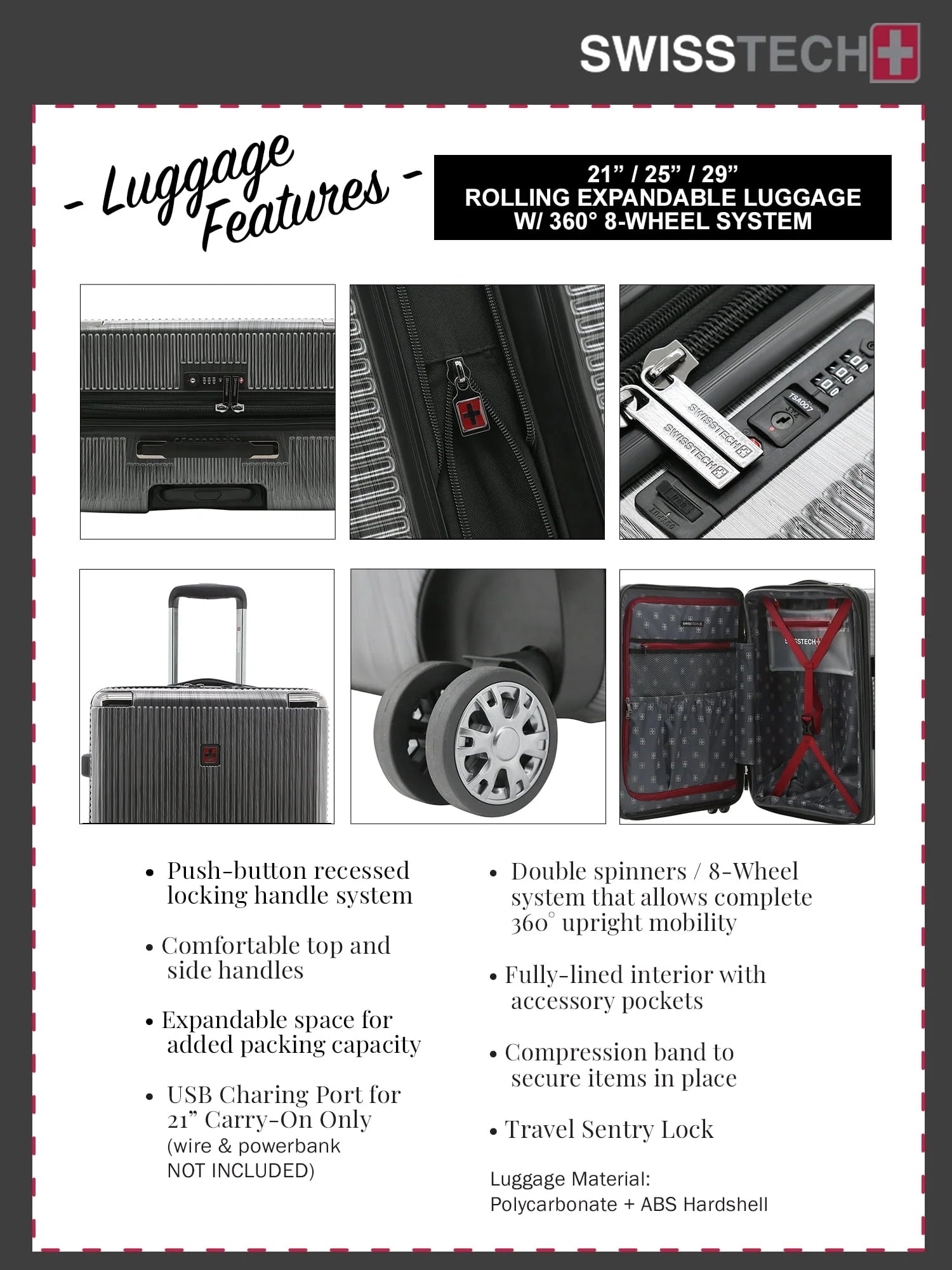 Swiss Tech Excursion 29" Hard Side Rolling Upright Luggage - Charcoal - Product image 10