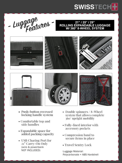 Swiss Tech Excursion 29" Hard Side Rolling Upright Luggage - Charcoal - Product image 10