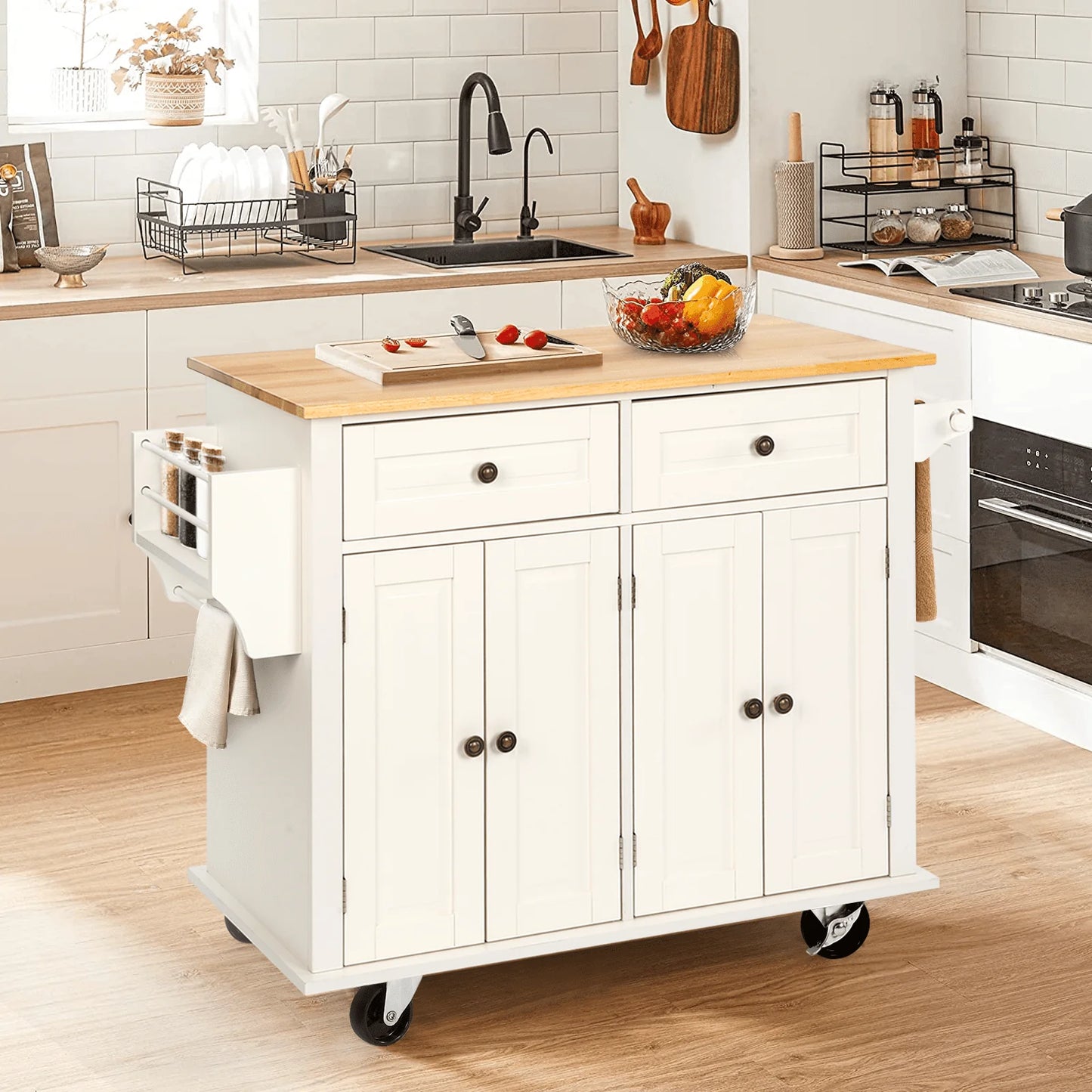 Richya Kitchen Island with Storage, Rolling Kitchen Cart with Lockable Wheels - Product image 6