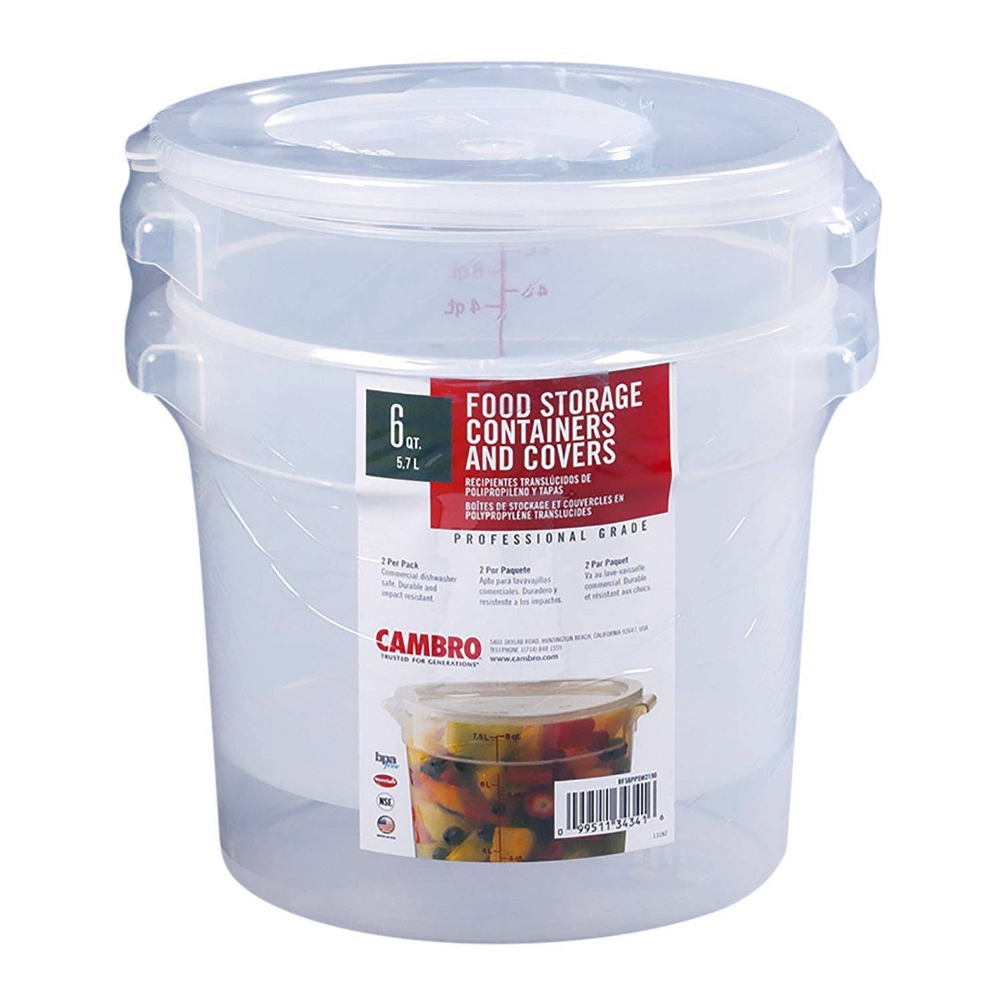 Cambro 6 Quart Round Storage Container with Lid, Clear - 2 pack - Product image 1