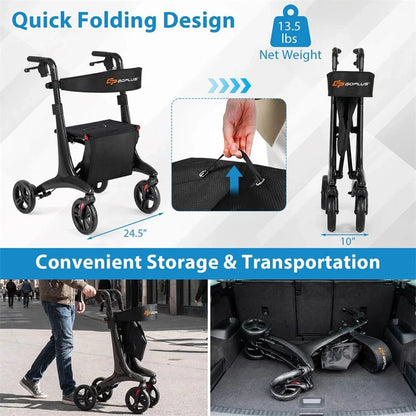 Ultralight Carbon Fiber Rollator Walker for Seniors, Foldable Rolling Walker with Seat, 8" Wheels - Product image 6
