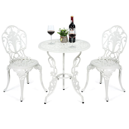 Weather-Resistant White Rose-Shaped Aluminum Garden Table and 2 Chairs Set -