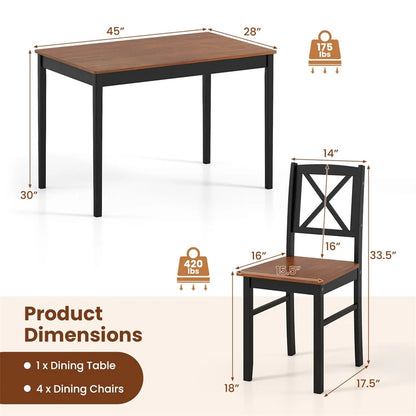 5-Piece Dining Table Set for 4, Mid-Century Modern Kitchen Table & 4 Chairs with Rubber Wood Legs & Cross - Product image 4