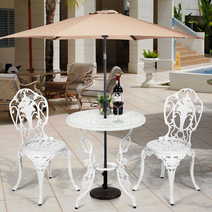 Weather-Resistant White Rose-Shaped Aluminum Garden Table and 2 Chairs Set -