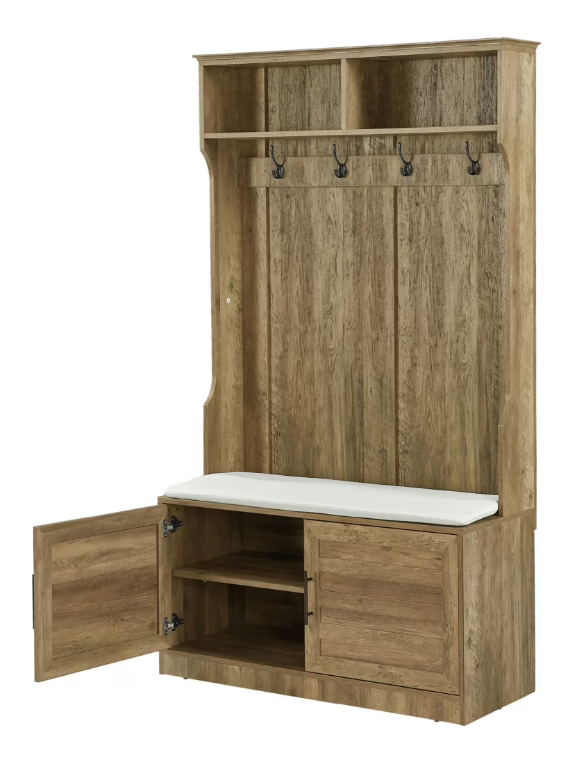 Entryway Hall Tree with Storage Bench, Wooden Coat Rack with Sponge Pad and 4 Dual Hooks - Product image 1