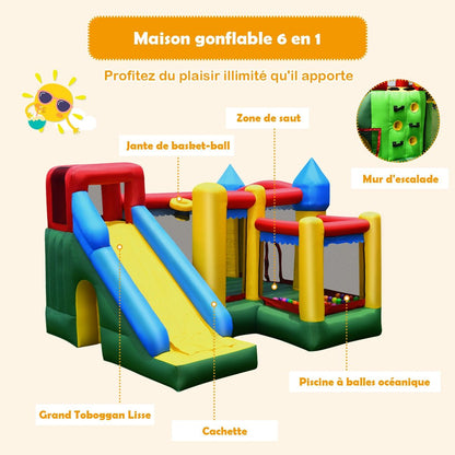 4 in 1 Inflatable Castle for Children 3-10 Years Old with Slide Jumping Area Climbing Wall Basketball Hoop -