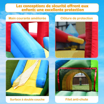 4 in 1 Inflatable Castle for Children 3-10 Years Old with Slide Jumping Area Climbing Wall Basketball Hoop -