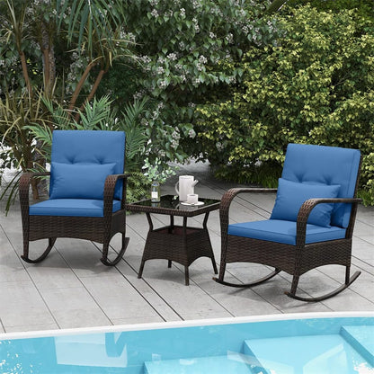 3-Piece Outdoor Wicker Rocking Chair Set, Rattan Bistro Rocker Furniture with Cushions & Pillows - Product image 13