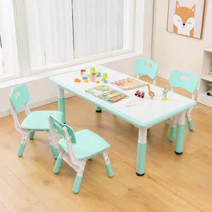 Kids Table and 4 Chairs Set, Height Adjustable Toddler Art Activity Desk with 4 Seats & Graffiti Desktop - Product image 4