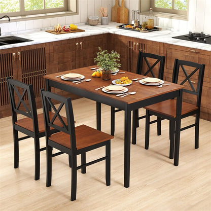 5-Piece Dining Table Set for 4, Mid-Century Modern Kitchen Table & 4 Chairs with Rubber Wood Legs & Cross - Product image 9
