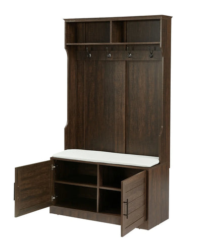 Entryway Hall Tree with Storage Bench, Wooden Coat Rack with Sponge Pad and 4 Dual Hooks - Product image 21