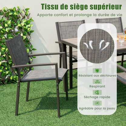 7 Piece Patio Furniture Set for 6 People Garden Furniture Set with 6 Stackable Chairs and Rectangular Table Gray -