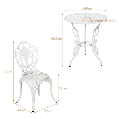 Weather-Resistant White Rose-Shaped Aluminum Garden Table and 2 Chairs Set -