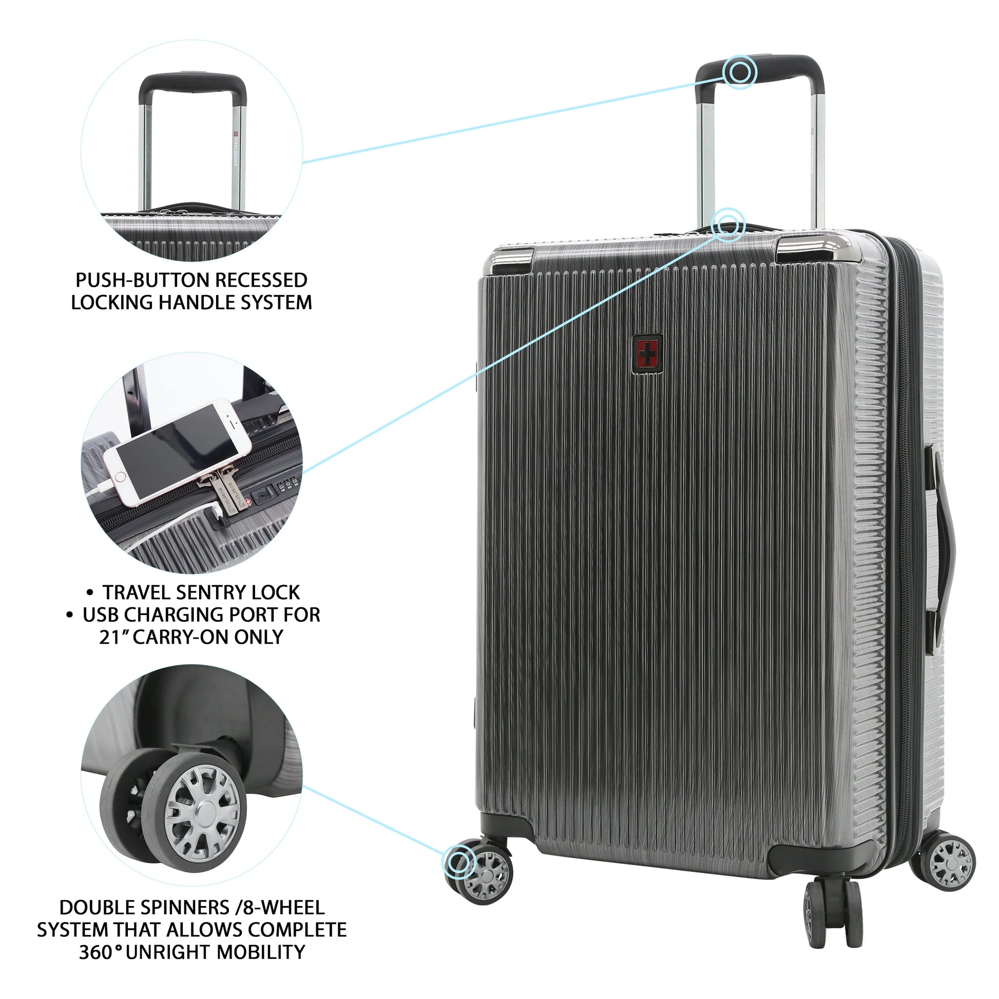 Swiss Tech Excursion 29" Hard Side Rolling Upright Luggage - Charcoal - Product image 3