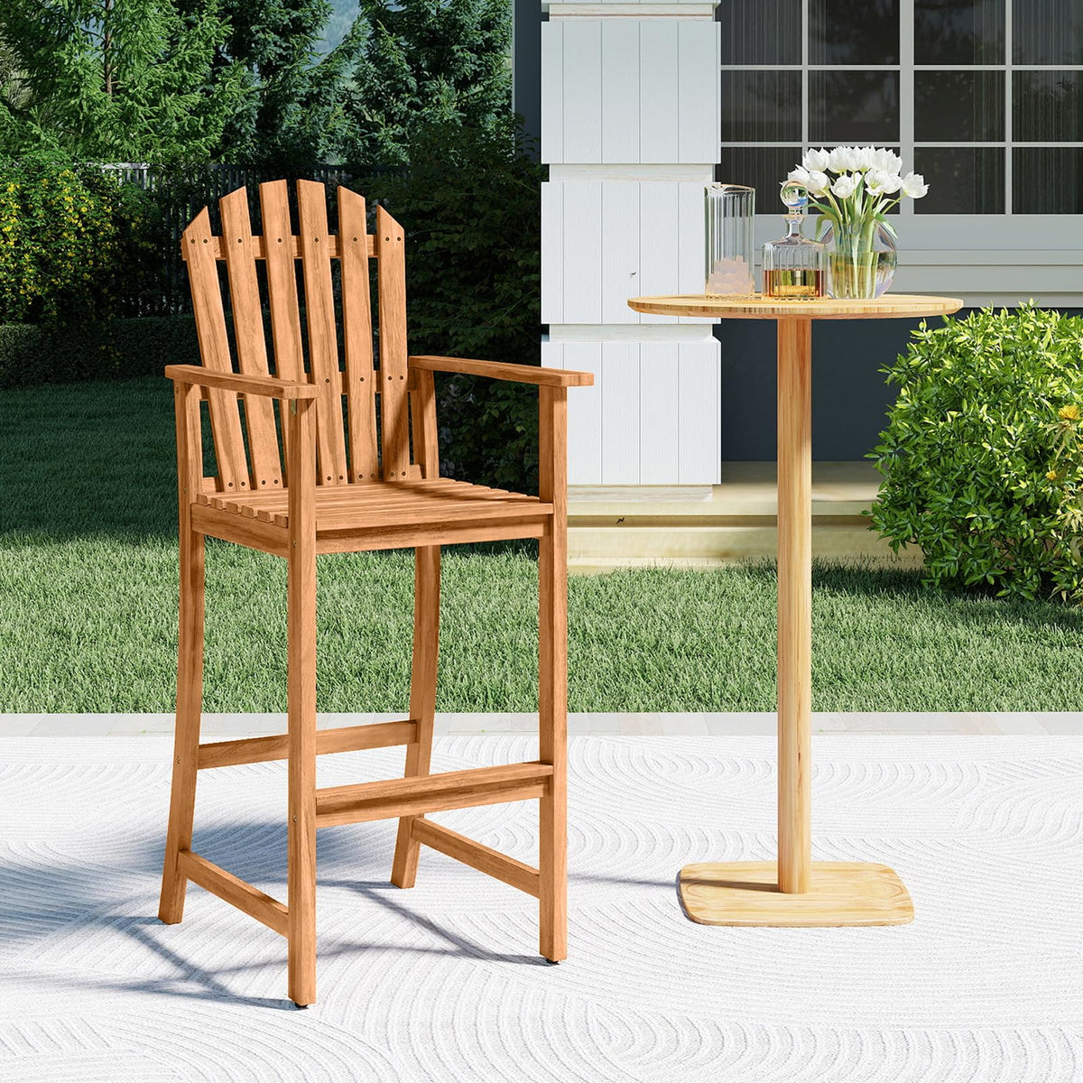 Tangkula Tall Adirondack Chair - Outdoor Acacia Wood Bar Stool with Back - Product image 2