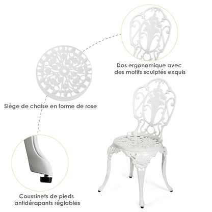 Weather-Resistant White Rose-Shaped Aluminum Garden Table and 2 Chairs Set -