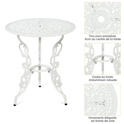 Weather-Resistant White Rose-Shaped Aluminum Garden Table and 2 Chairs Set -