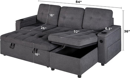 Papajet Sleeper Sofa, Modern Tufted Convertible Sofa Bed, USB Charging Ports & Cup Holders - Product image 2