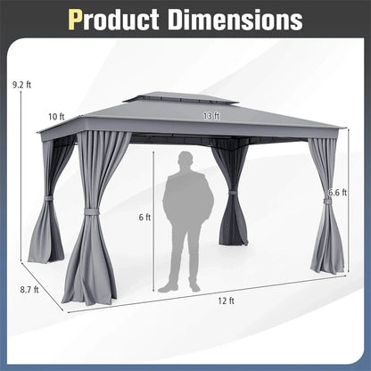 10 x 13 FT Patio Gazebo, Double-Roof Outdoor Canopy Tent with Mesh Netting & Privacy Curtains - Product image 22