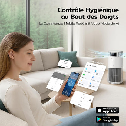 Amicura P2 Hepa Air Purifier for Animals and Allergic People, 843 m³/h CADR Against Animal Hair, H13 Hepa Hospital Filter, 450 m³/h Particles, App Control