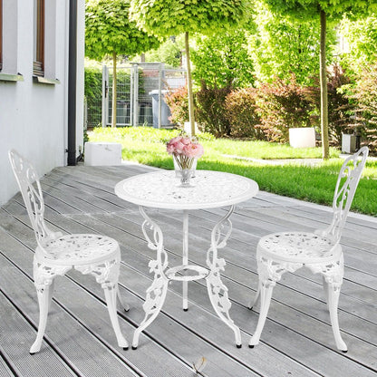 Weather-Resistant White Rose-Shaped Aluminum Garden Table and 2 Chairs Set -