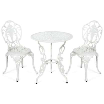 Weather-Resistant White Rose-Shaped Aluminum Garden Table and 2 Chairs Set -