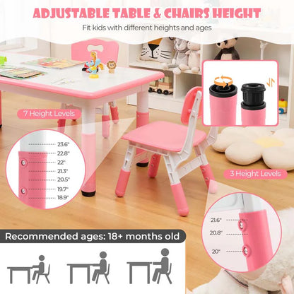 Kids Table and 4 Chairs Set, Height Adjustable Toddler Art Activity Desk with 4 Seats & Graffiti Desktop - Product image 17