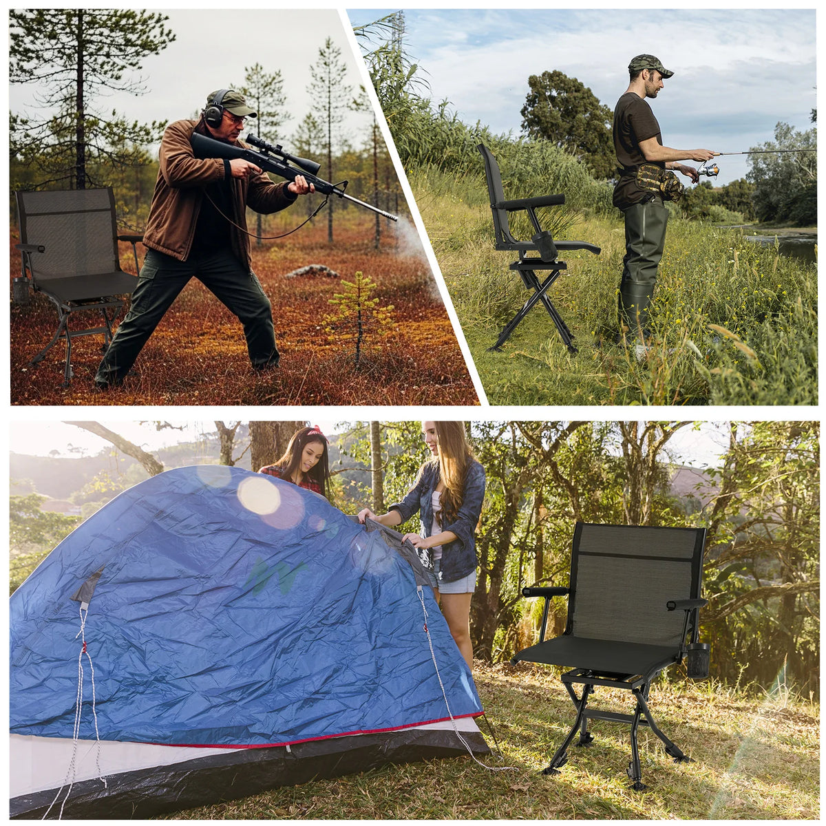 AECOJOY Folding Hunting Swivel Chair, Compact Storage Design, Black Steel Frame for Outdoor Shooting & - Product image 6