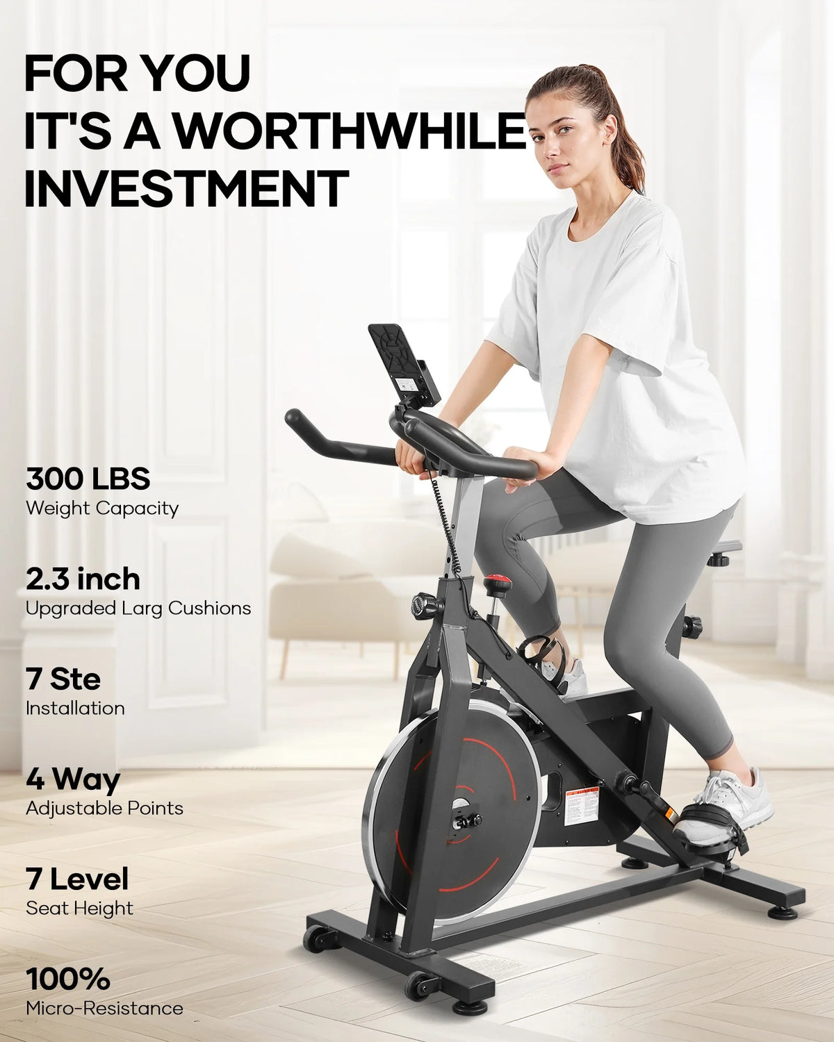Naipo Exercise Bike Indoor Cycling Bike with 300 lb Big Seat Cushion for Home Cardio Leg Workout - Product image 2