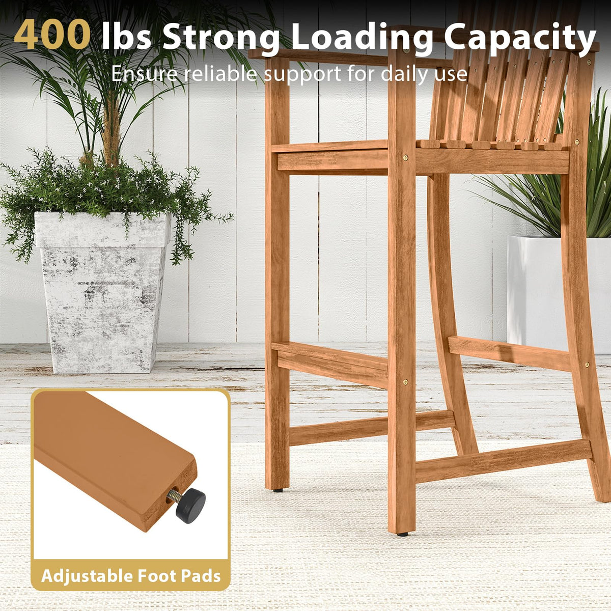 Tangkula Tall Adirondack Chair - Outdoor Acacia Wood Bar Stool with Back - Product image 8