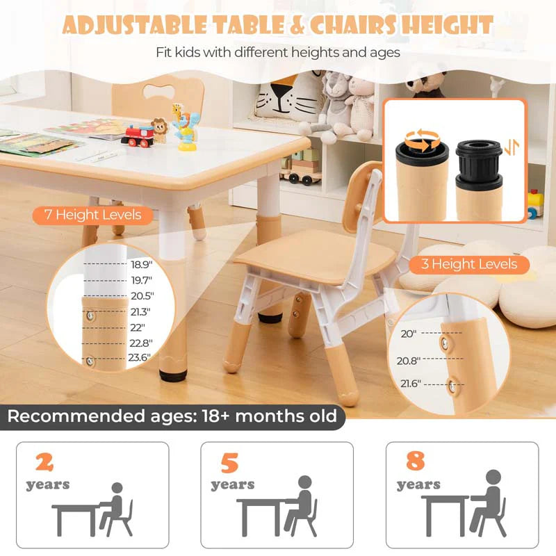 Kids Table and 4 Chairs Set, Height Adjustable Toddler Art Activity Desk with 4 Seats & Graffiti Desktop - Product image 23