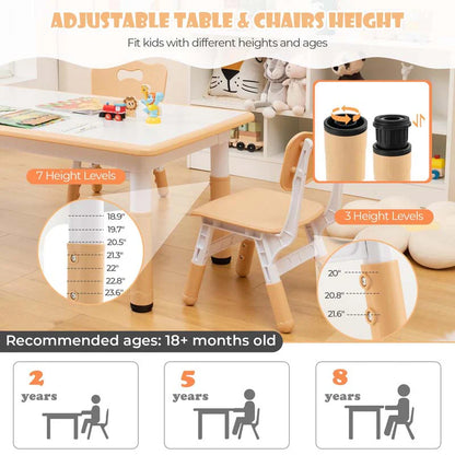Kids Table and 4 Chairs Set, Height Adjustable Toddler Art Activity Desk with 4 Seats & Graffiti Desktop - Product image 23