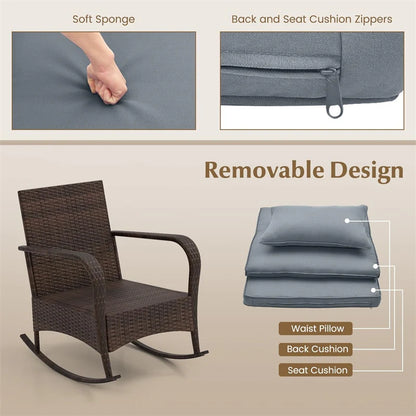 3-Piece Outdoor Wicker Rocking Chair Set, Rattan Bistro Rocker Furniture with Cushions & Pillows - Product image 36